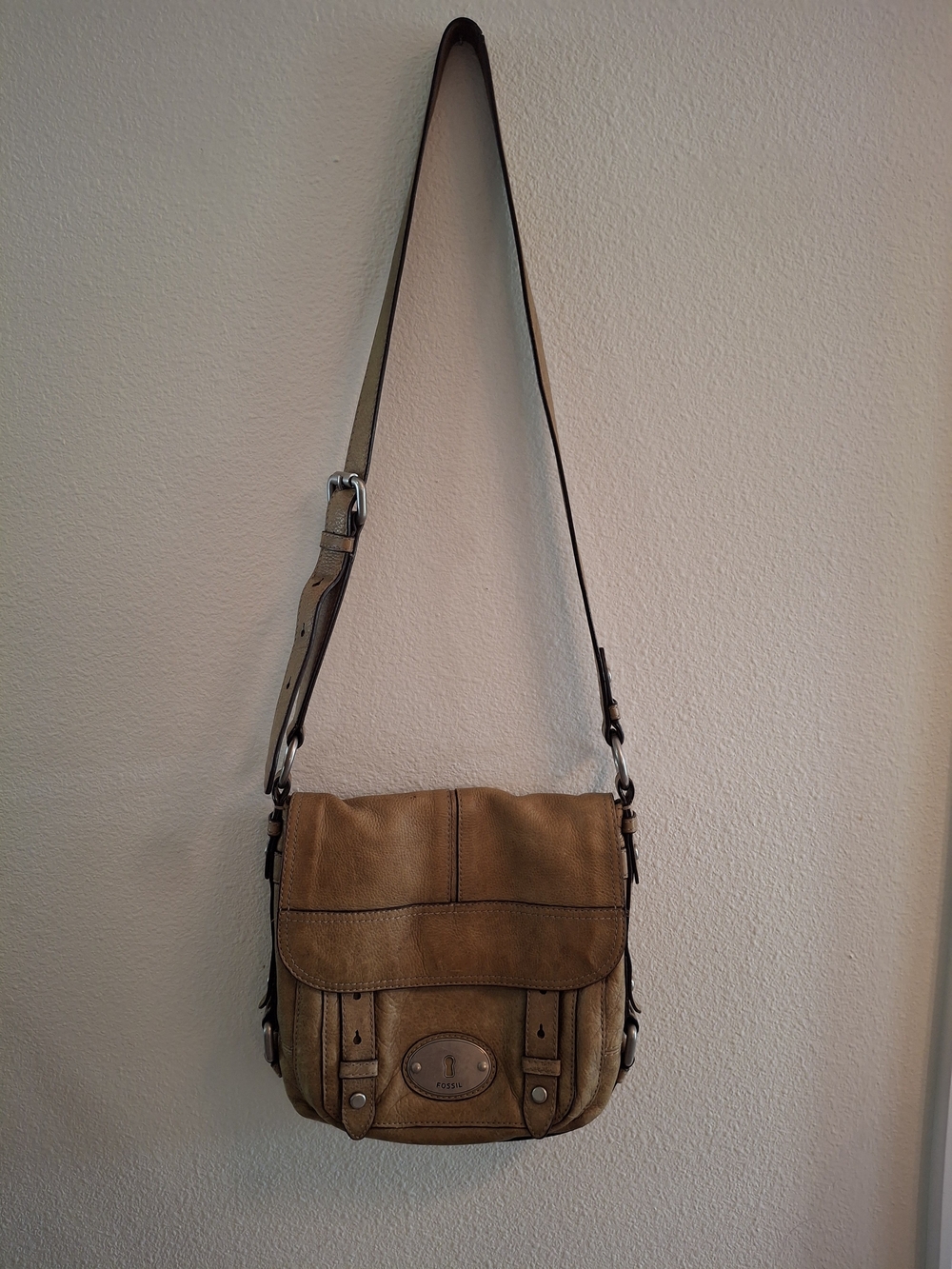 Vintage Fossil Earthy Green Leather Satchel Crossbody